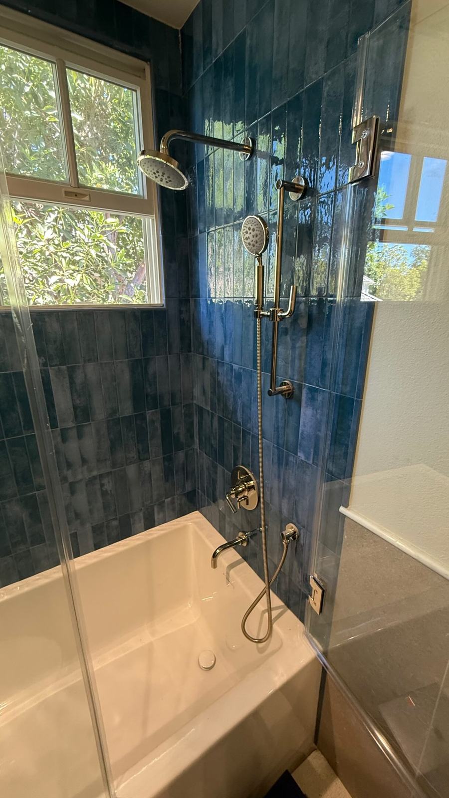 Kids bathroom with blue tile